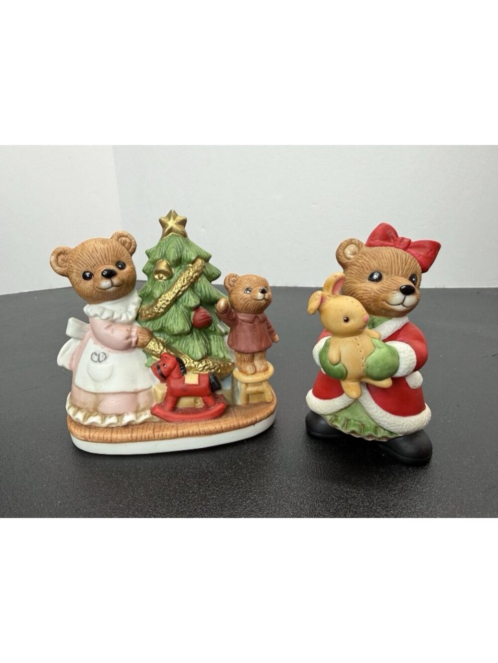 Vintage Homco 5114 & 5502 Bears Lot of 2 Christmas Bears Mama Baby Santa Holiday